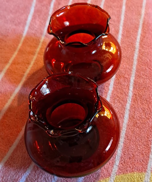 Ruby Red Anchor Hocking Bud Vases (2)