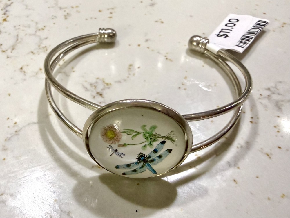 Cuff Bracelet BlueDragonFly Sunflower Silver