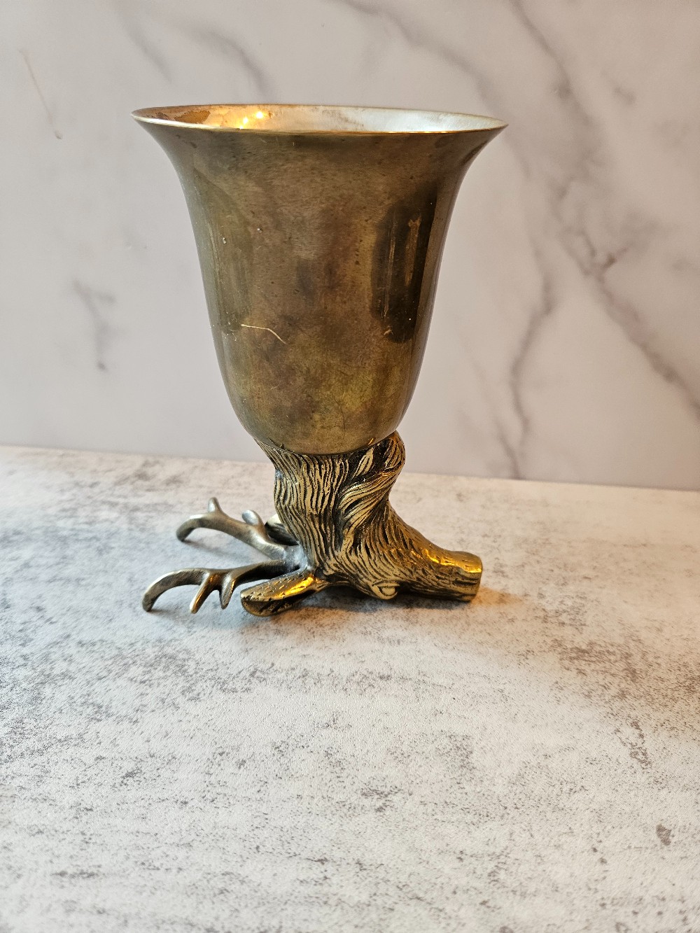 vintage solid brass deer head stirrup cup