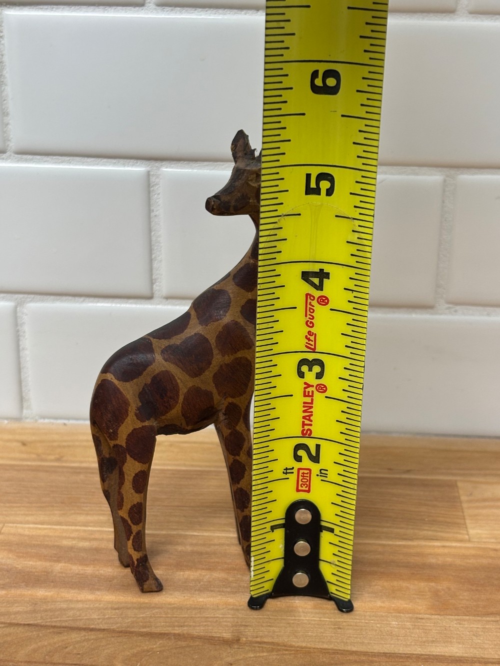 Giraffe Figurine Hand Carved Wood Safari Folk Art Statue 5.5