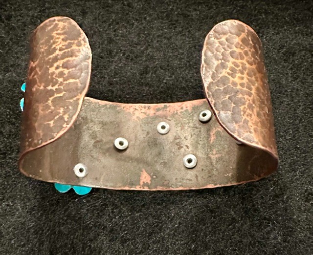 Hammered copper cuff with turquoise flower accents