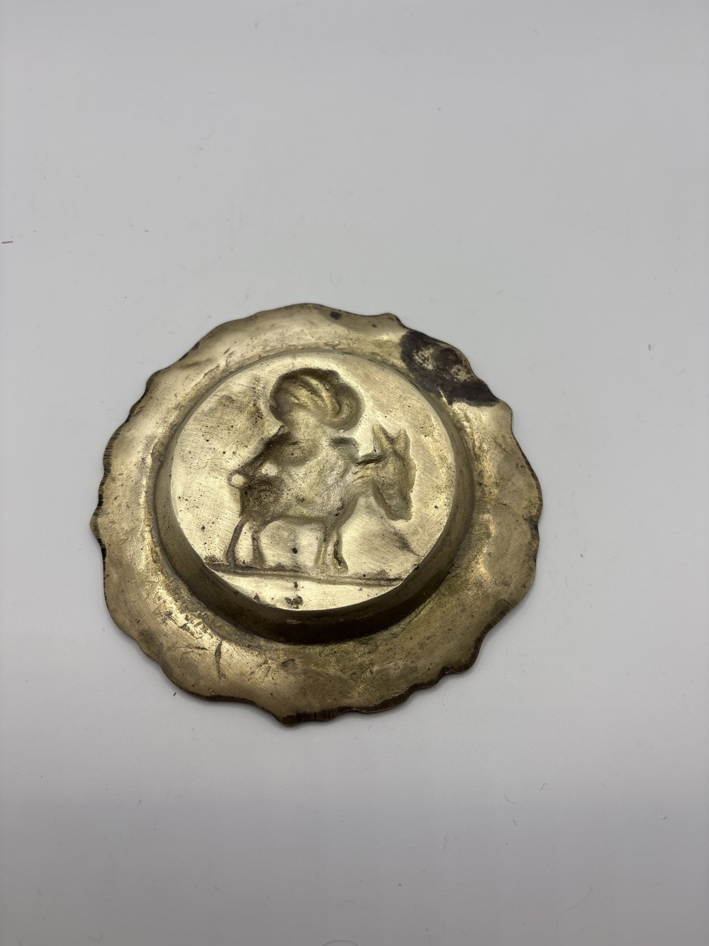 Brass Donkey Arabian Man Wheel Ashtray Vintage 4.5 inch