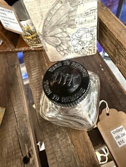 Vintage Clear Glass Ink Jar Black Lid