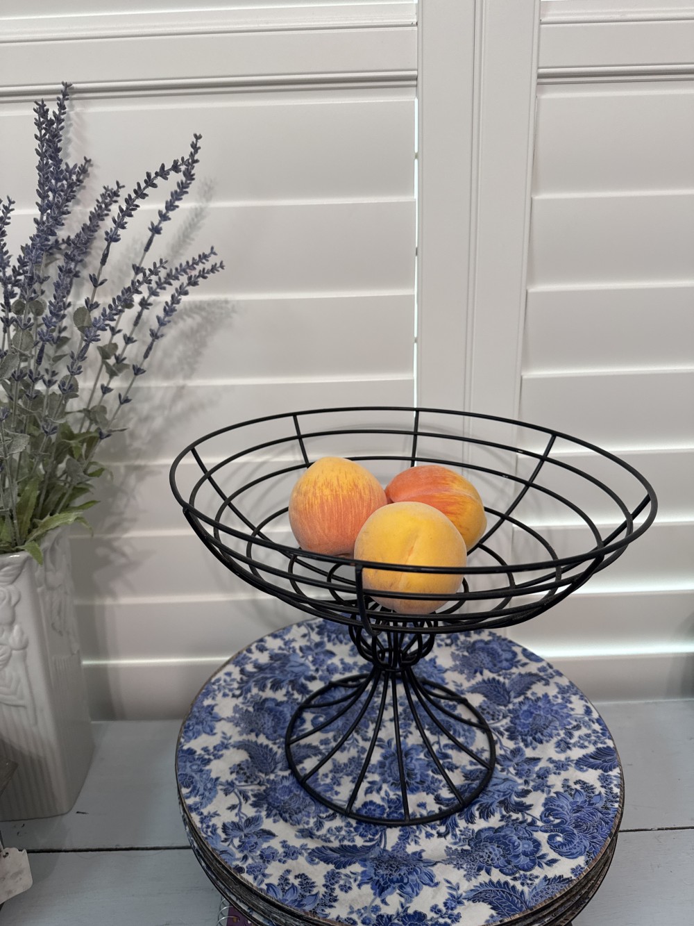 MID CENTURY FRUIT BASKET WITH FAUX PEARS