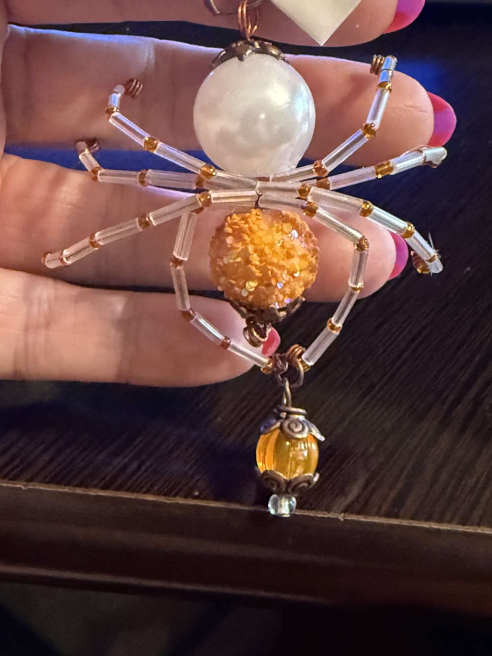 Ornament - Spider Orange & Pearl w/ Dangle