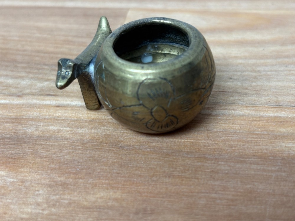 Brass Miniature Bowl Cauldron with Dog Vintage Decorative Tiny Pot Made in China