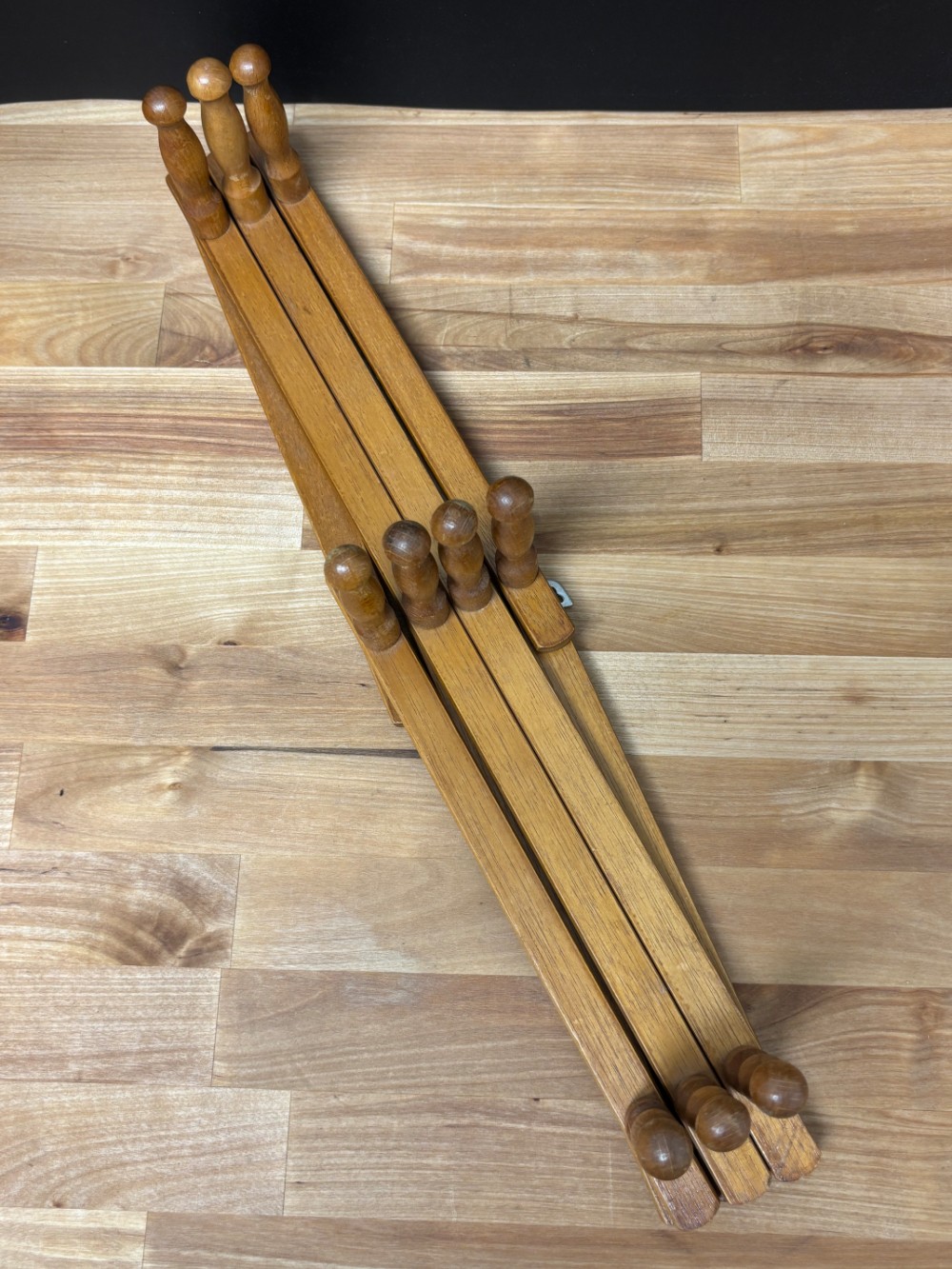 Wooden Accordion Wall Peg Rack 10 Hook Vintage Japan Expandable Hanger