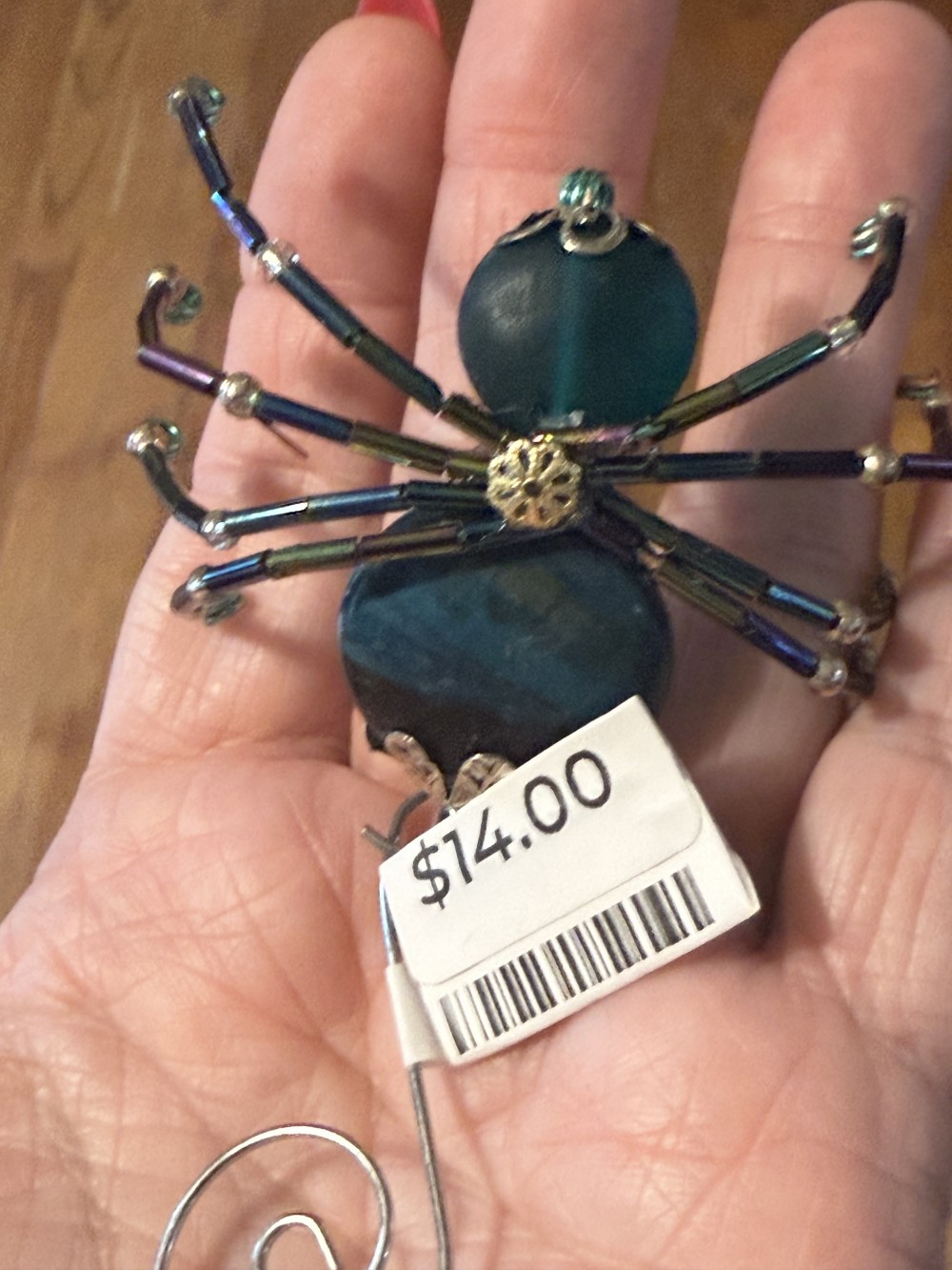 Ornament Spider Deep Blue Green & Silver