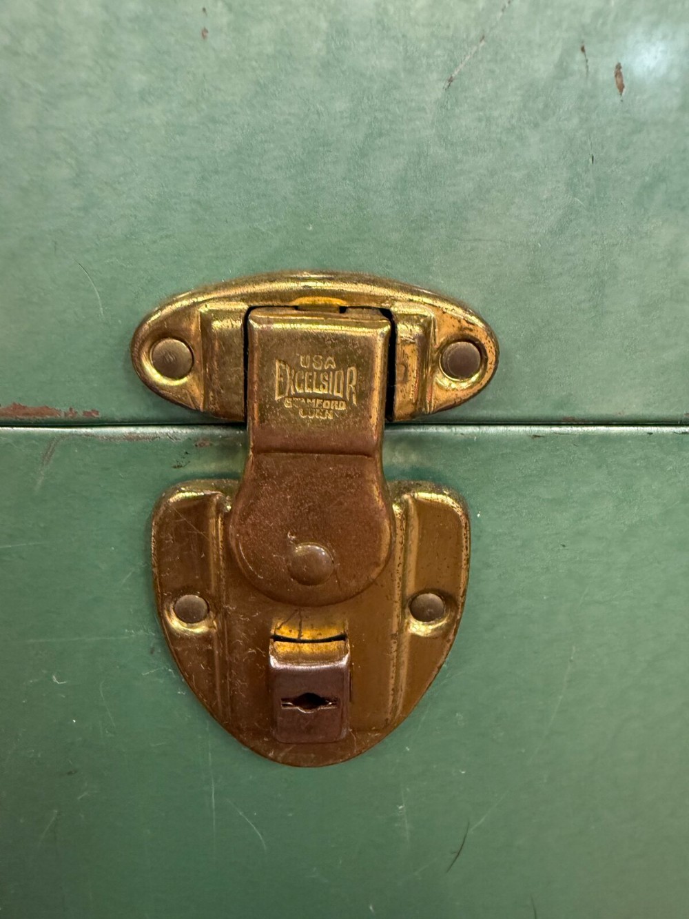 Green Metal File Box with Brass Latch and Handle