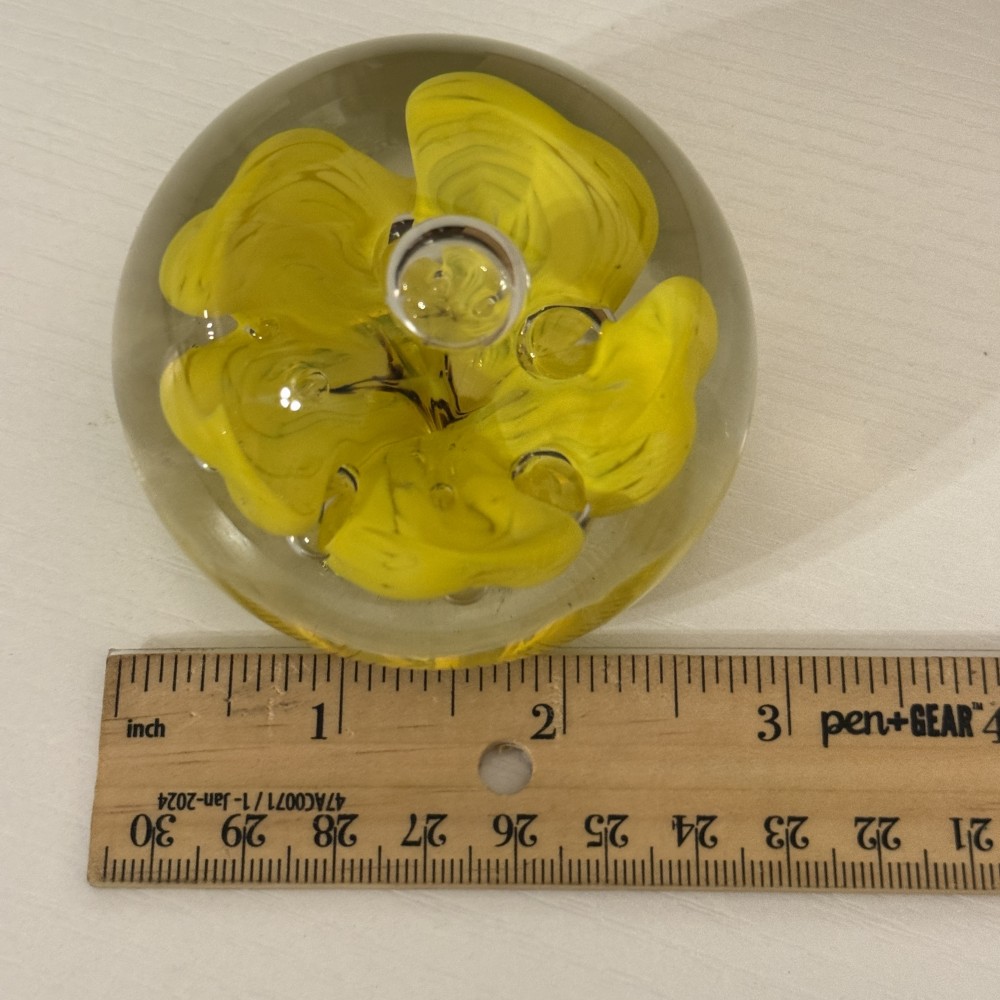 St. Clair Yellow Trumpet Flower Glass Paperweight