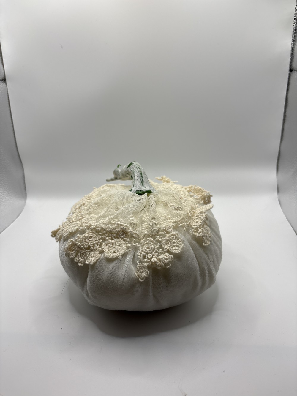 Lace & Chenille Fabric Pumpkin ~7 inch W