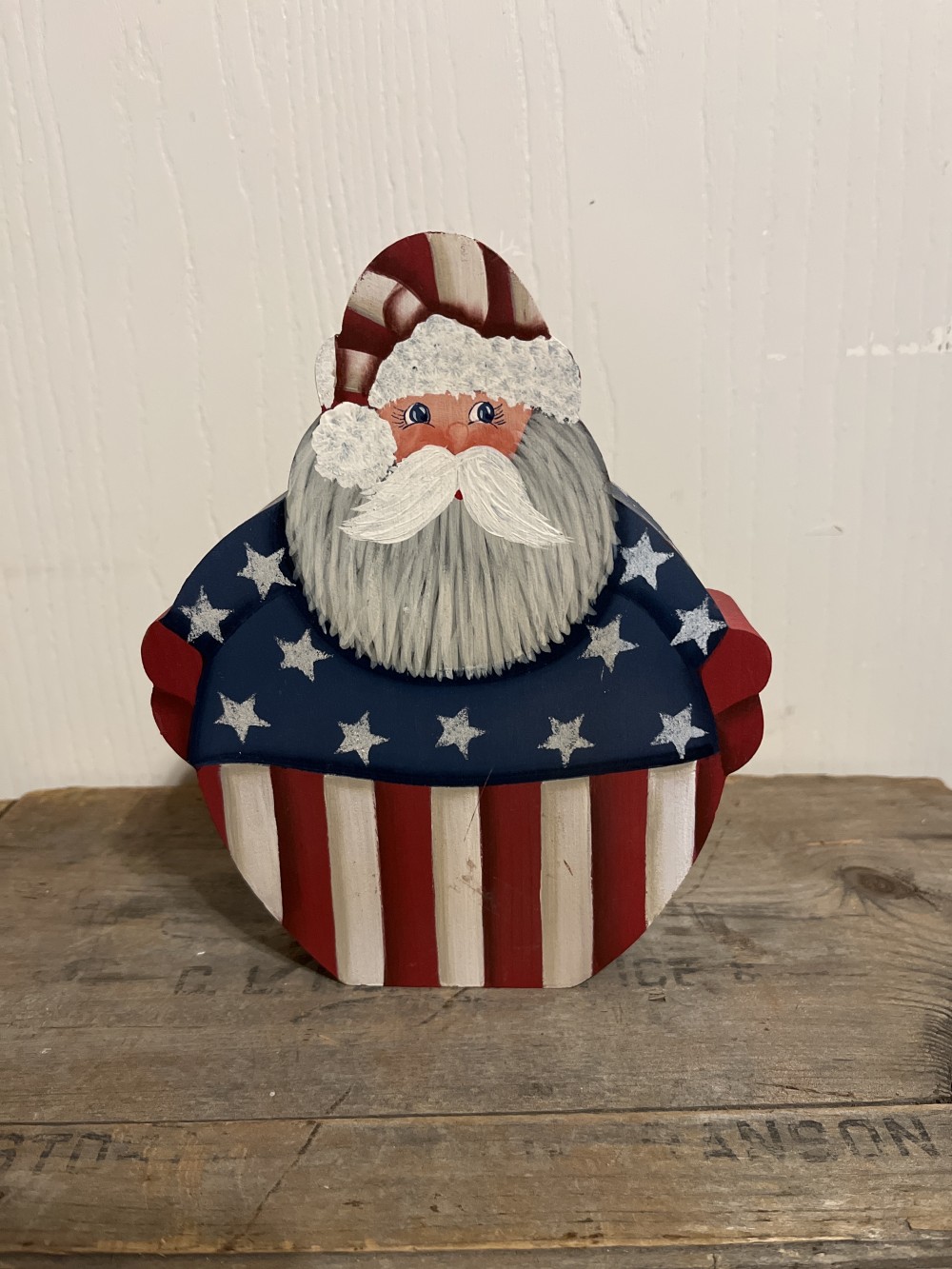 Vtg hand painted Patriotic Santa