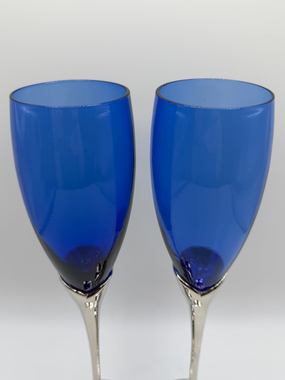 Vintage International Silver Co. Cobalt Blue & Silver-Plated Petal Stem Champagne Flutes - Set of 2