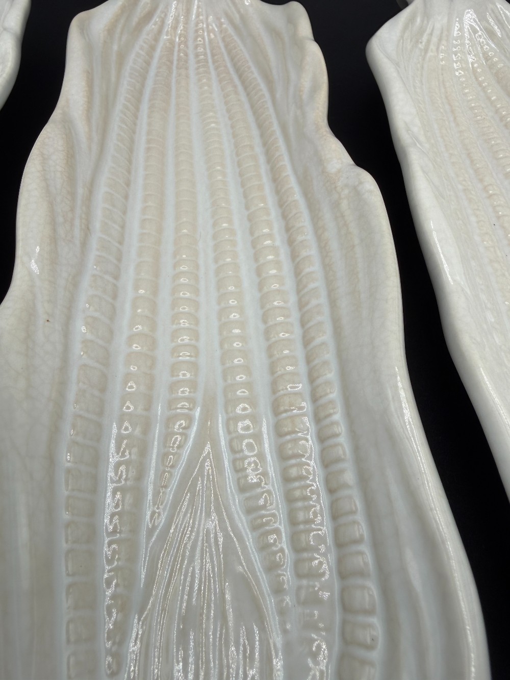 Vintage White Stoneware Corn on the Cob Dishes – Set of 4 Embossed Japan Ceramic Serveware Trays