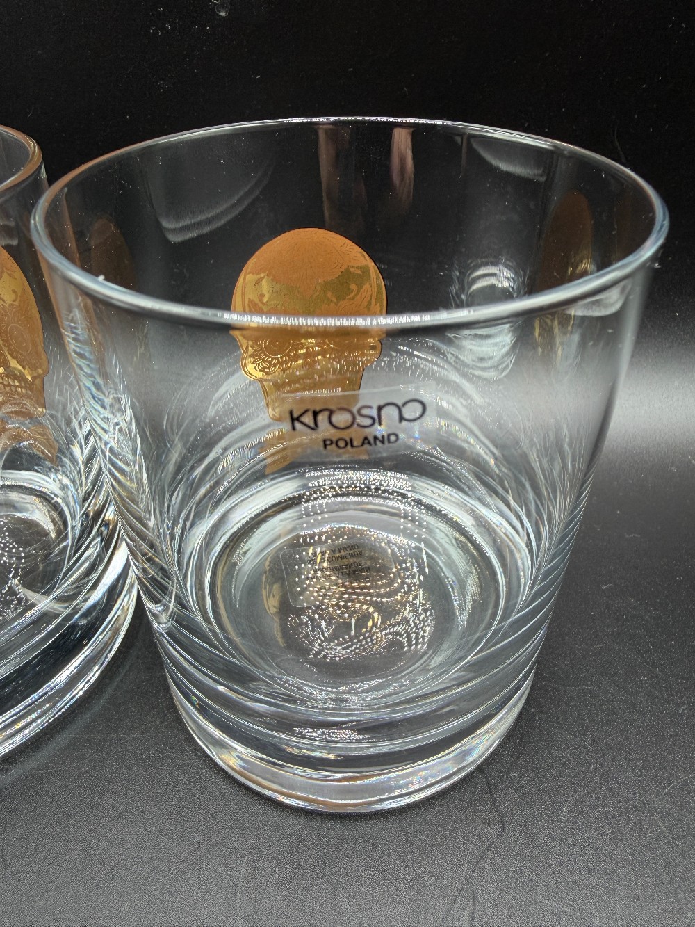 Krosno Poland Gold Sugar Skull Whiskey Glass – Day of the Dead Lowball Tumbler set of 2
