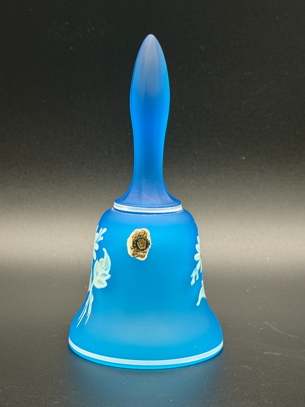 New Vintage Westmoreland Blue Satin Glass Daisy Bell w/ Original Gold Foil W Sticker