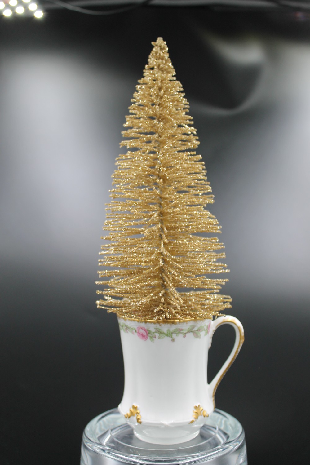 Vtg Limoges porcelain teacup/removable gold glitter faux tree