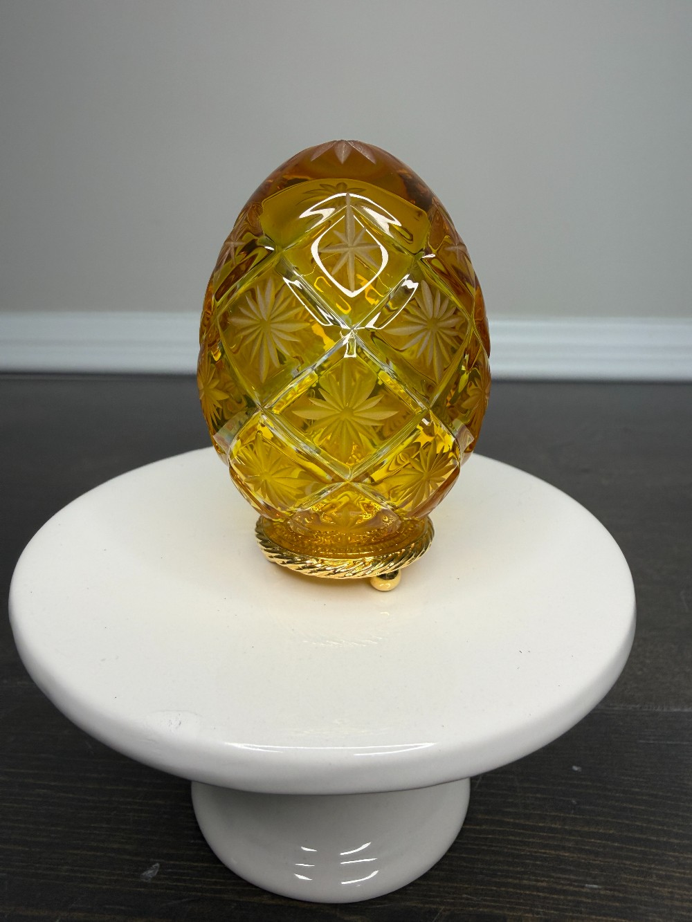 Faberge Cut Crystal Egg Franklin Mint-Amber Yellow