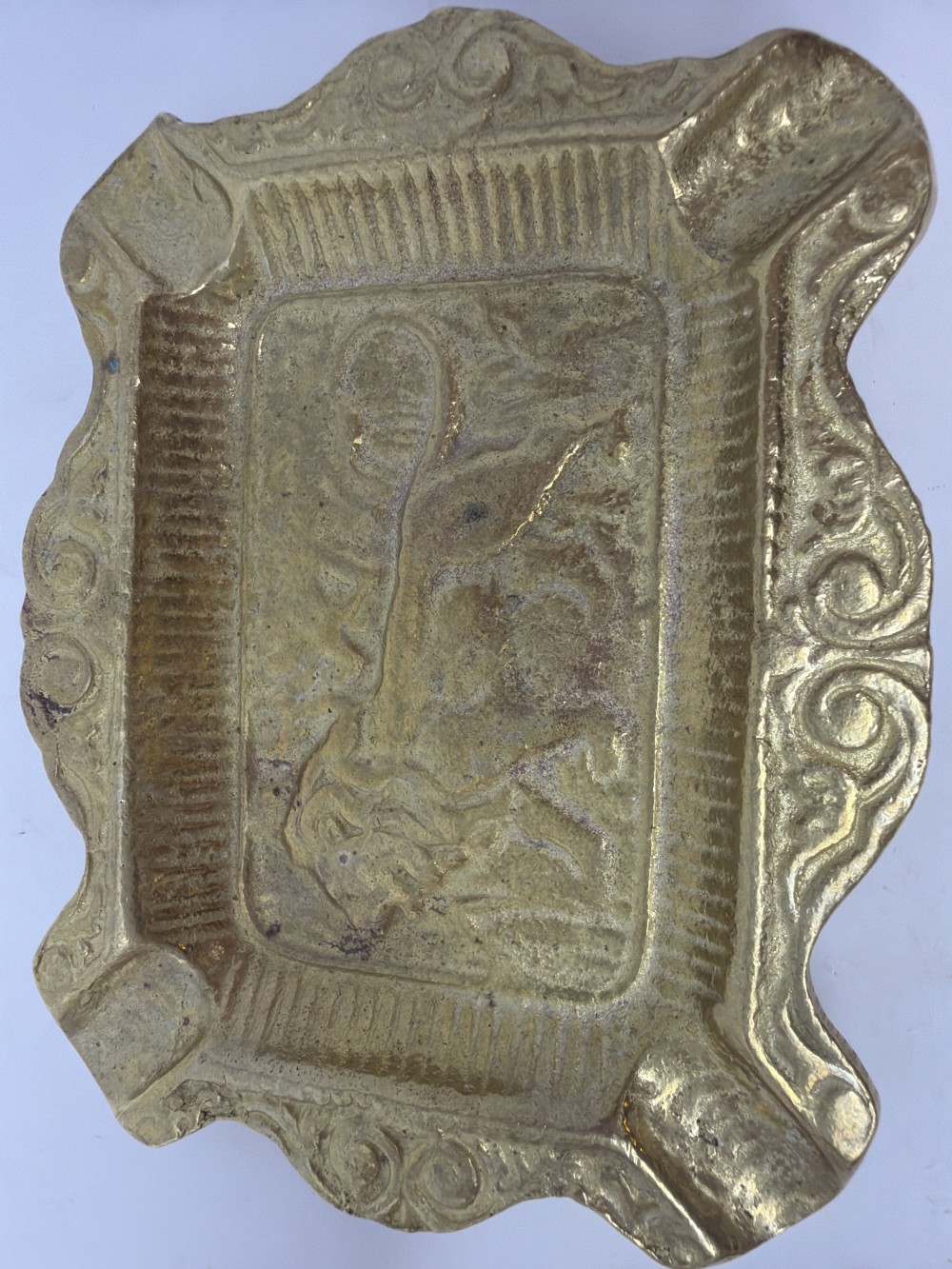 Vtg Cast Brass Lion Tray