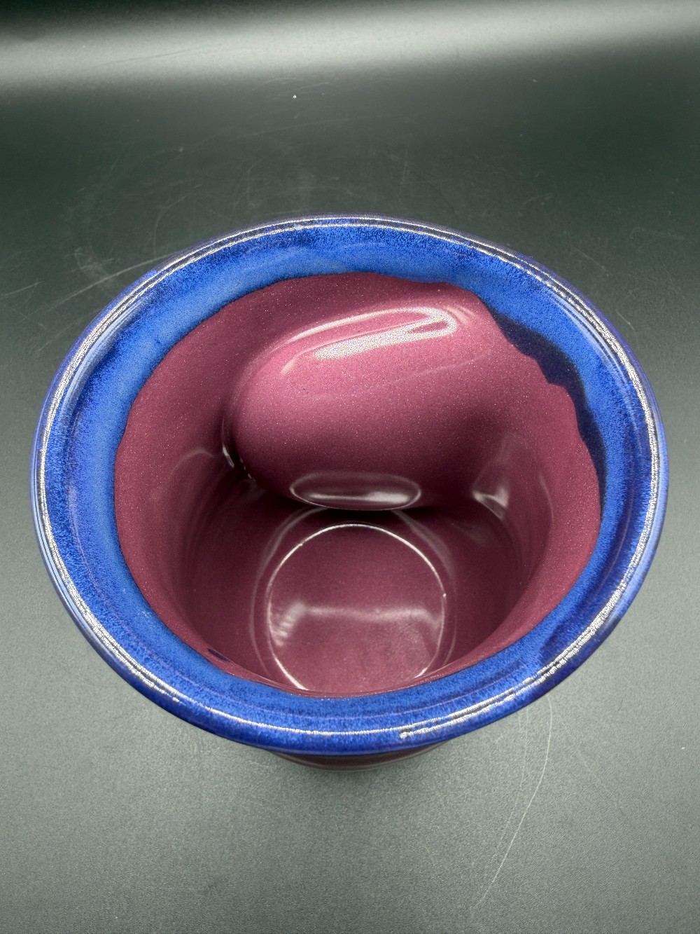 Clay in Motion Handmade Pottery Handwarmer Mug - Purple Passion Glaze (Right Handed)