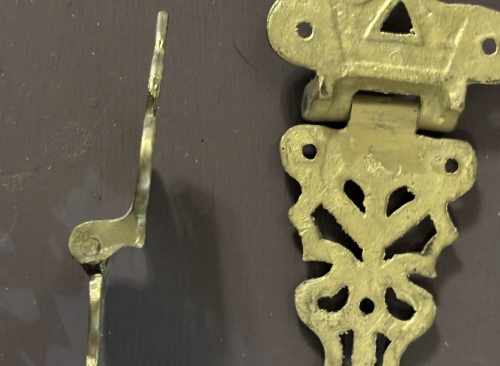 Antique Solid Brass Offset Ice Box Hinges Set of 3 Decorative Cabinet Strap Hinges 6¾”