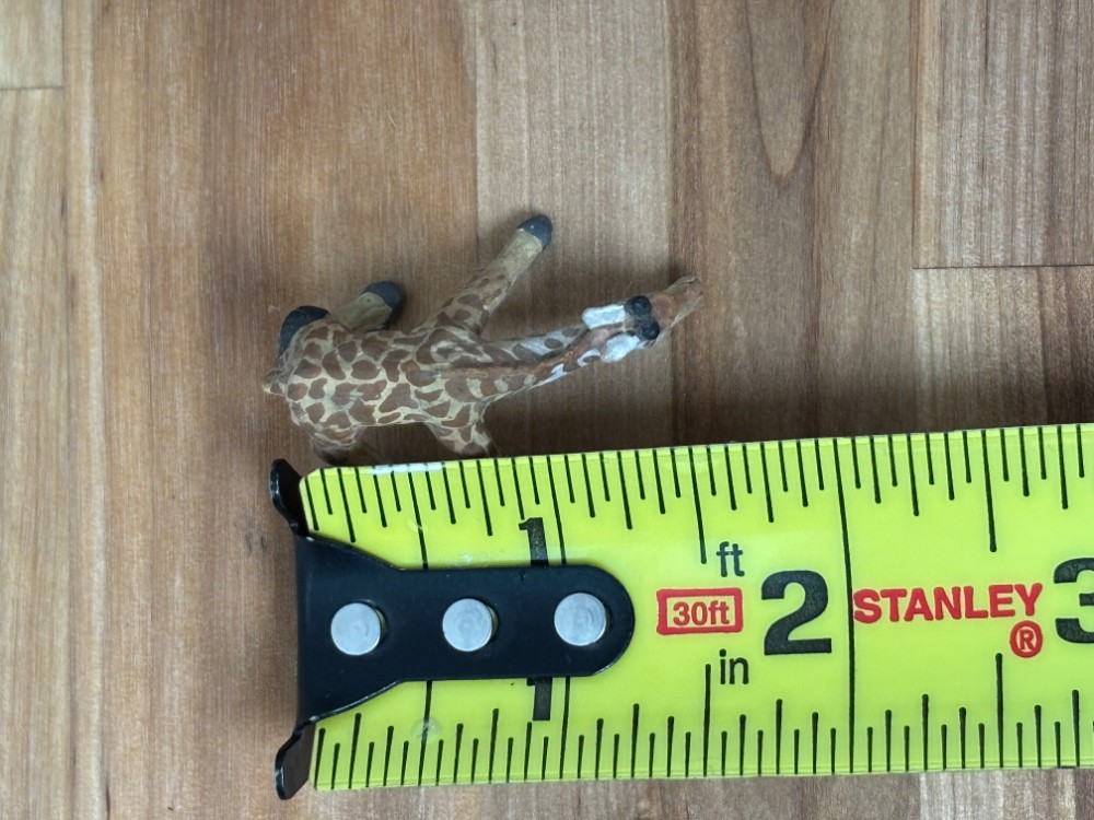 Giraffe Figurine Hand Carved Wood Miniature Grazing Safari Animal 1½