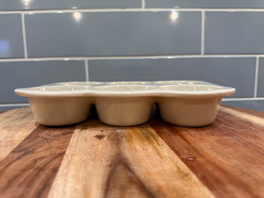 Vtg. Hand-Painted Stoneware Muffin Pan