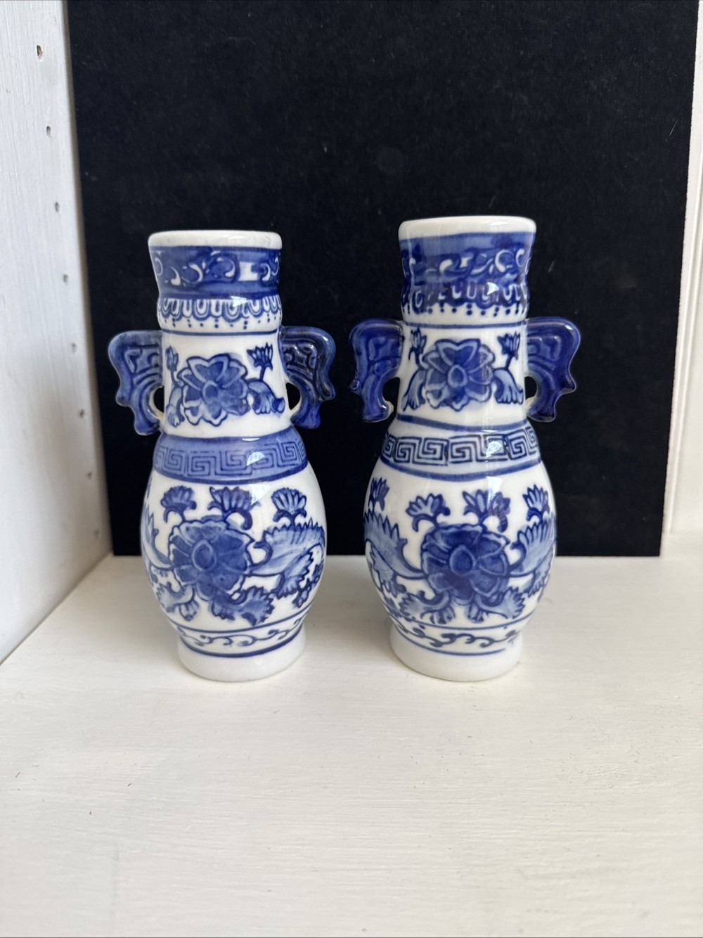 PORCELAIN CHINESE VASES, PAIR BLUE CHINOISERIE