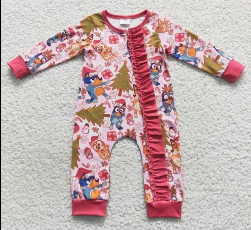 Christmas Blue Dog Ruffled Sleeper