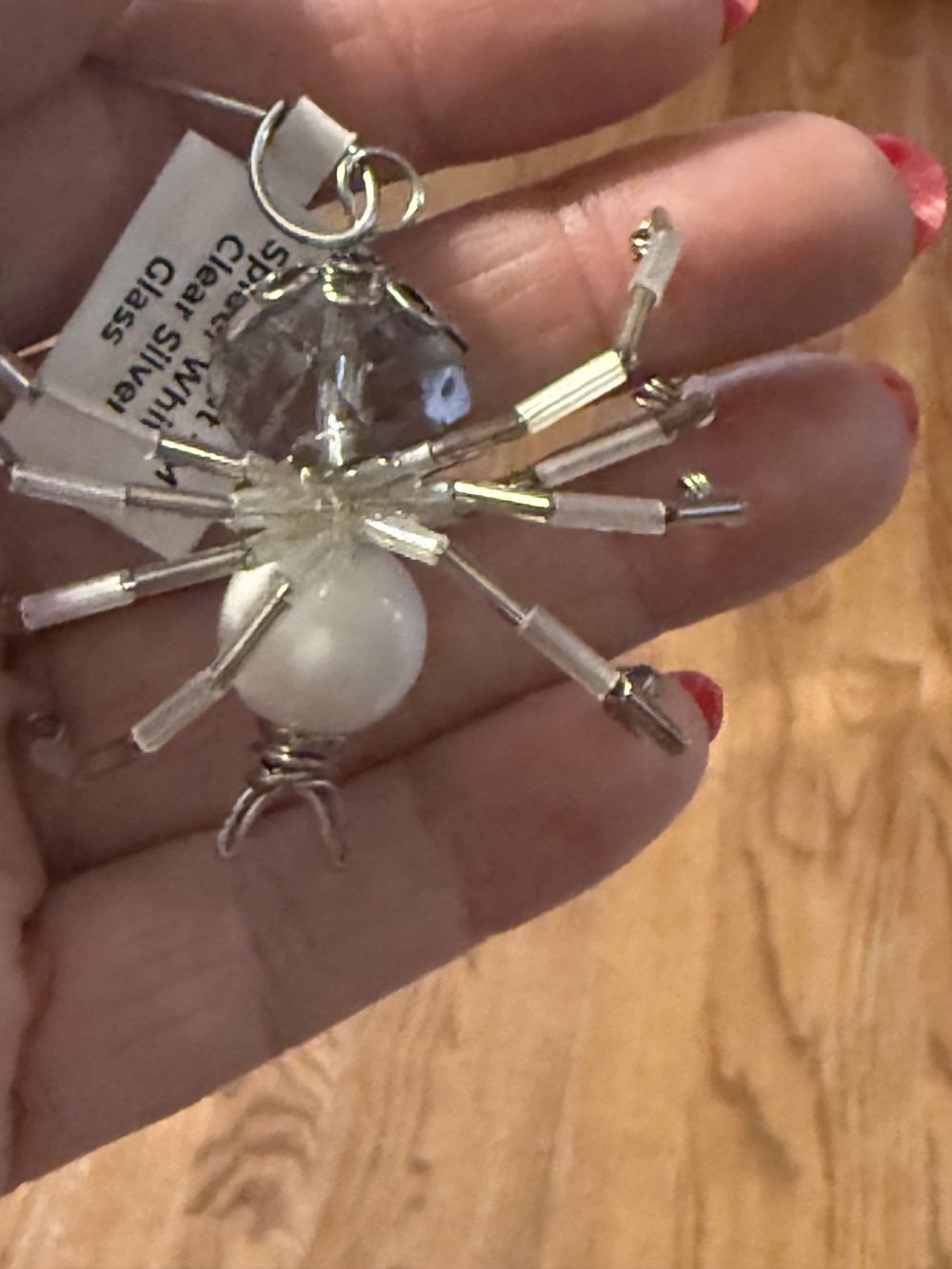 Ornament - M Spider White Clear Silver Glass