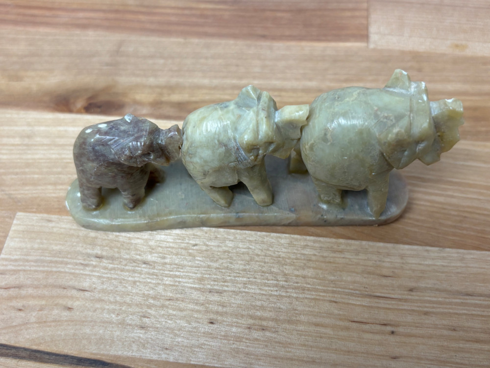 Vintage Hand Carved Stone Elephant Family Figurine – 3 Elephants Made in India