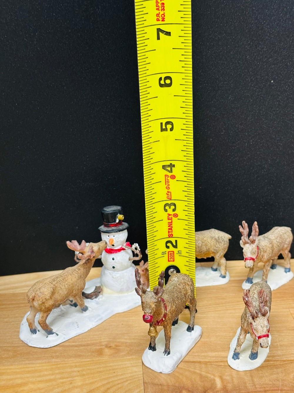 Christmas Village Miniature Reindeer Figurines with Snowman 11 Piece Set
