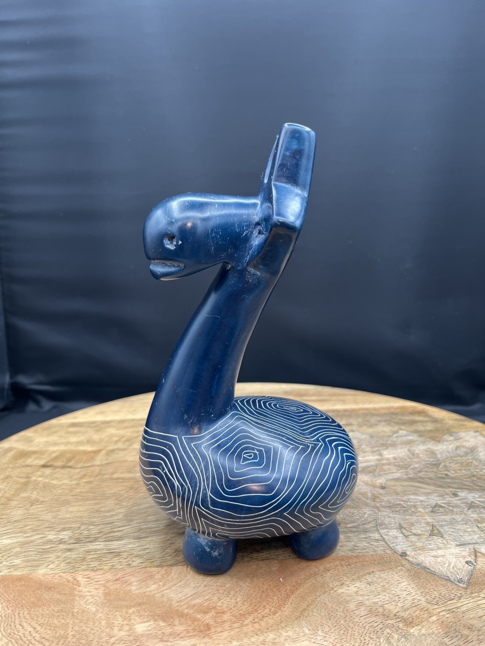 African Carved Blue Soapstone Giraffe
