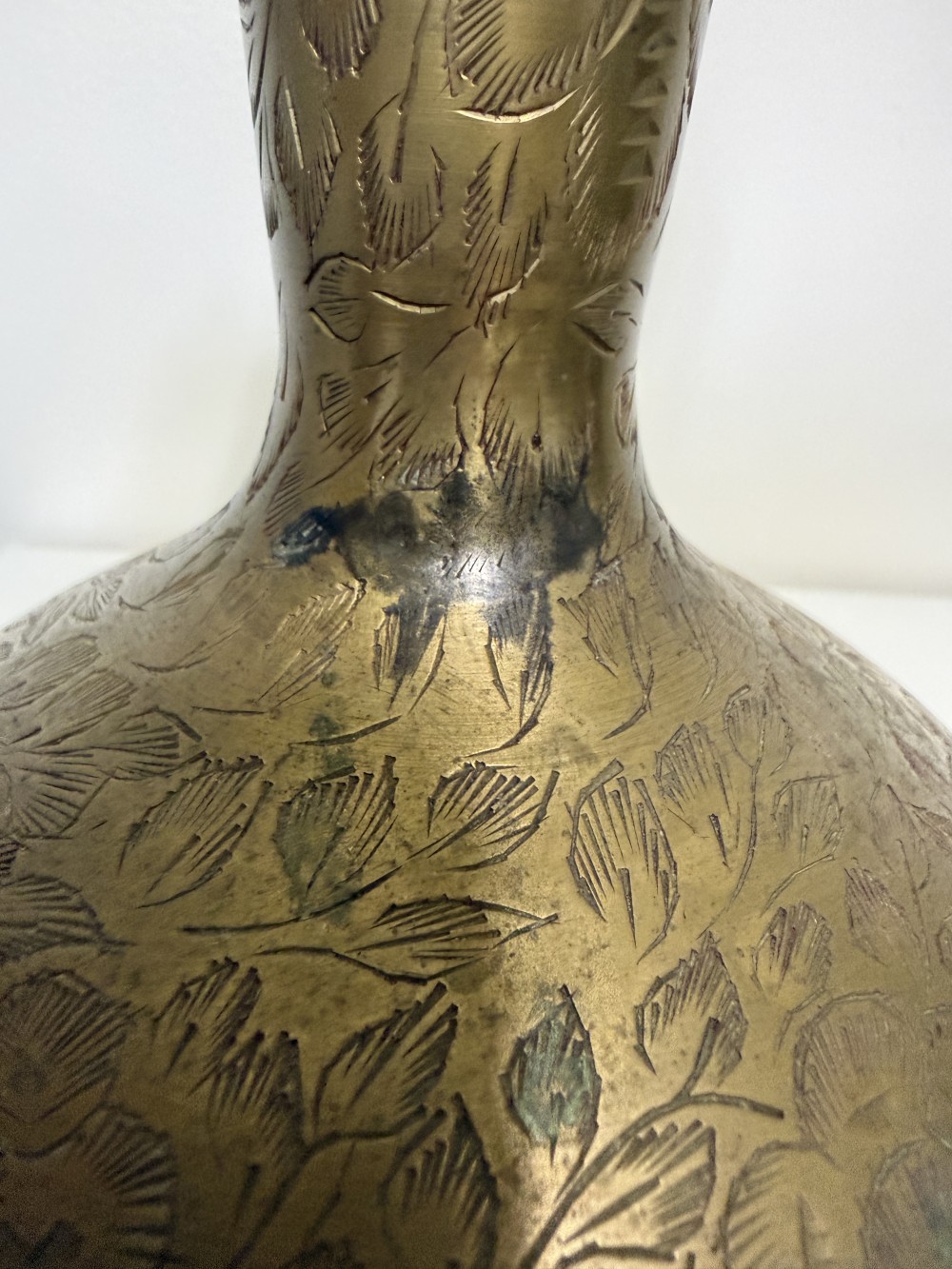 Vintage India engraved brass urn w/ lid