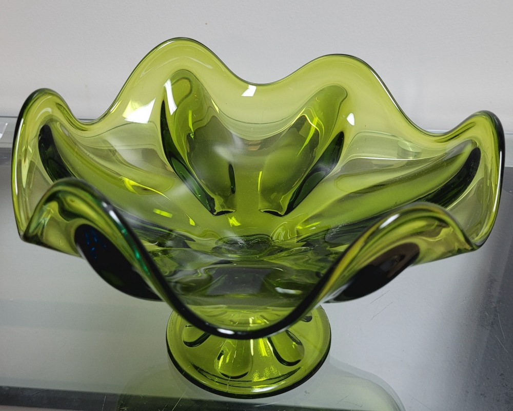 VTG 1964 Viking Glass 1434 Six Finger Compote Avocado