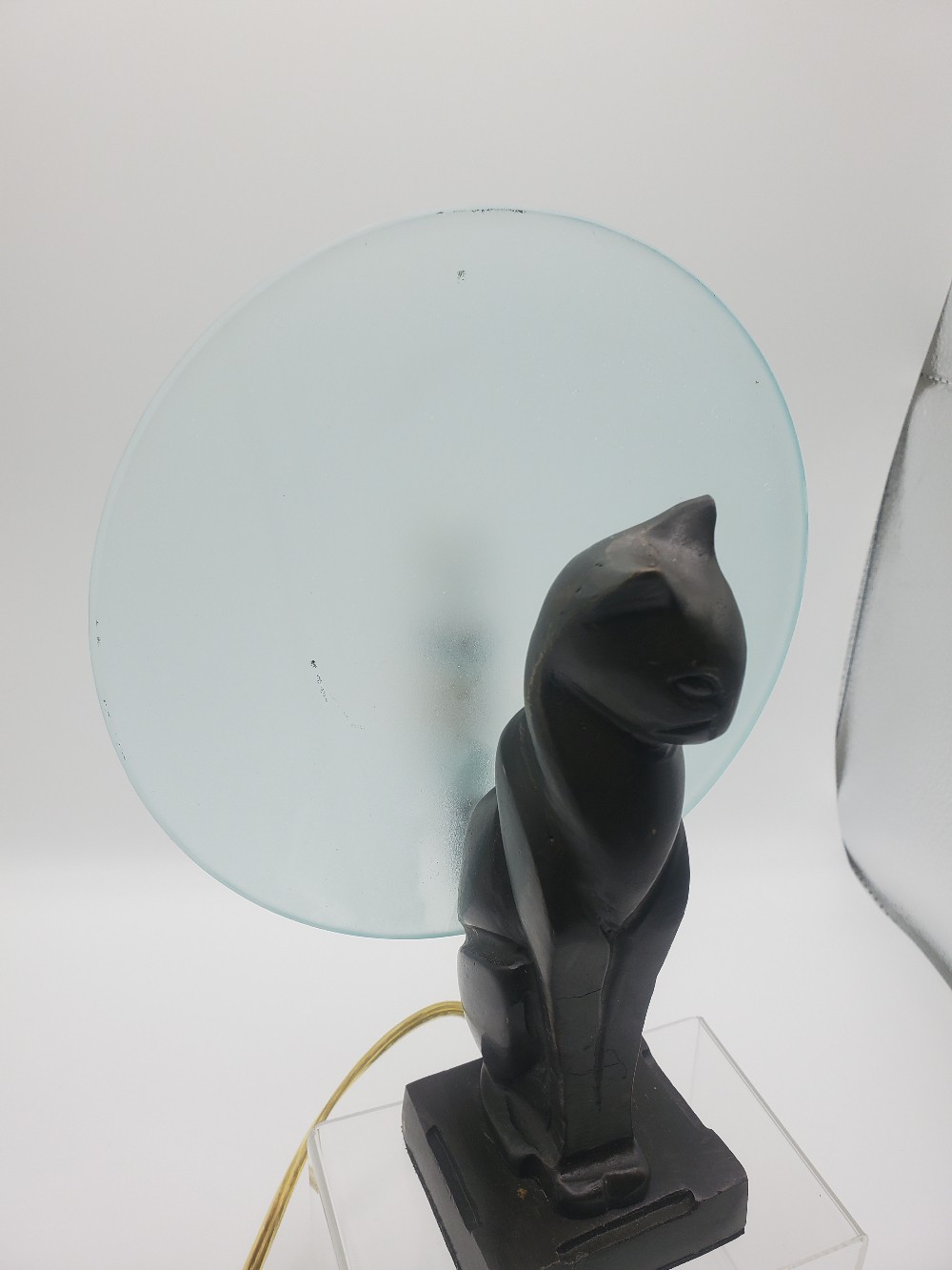 1920's Art Deco Bronze Cat/Moon Lamp
