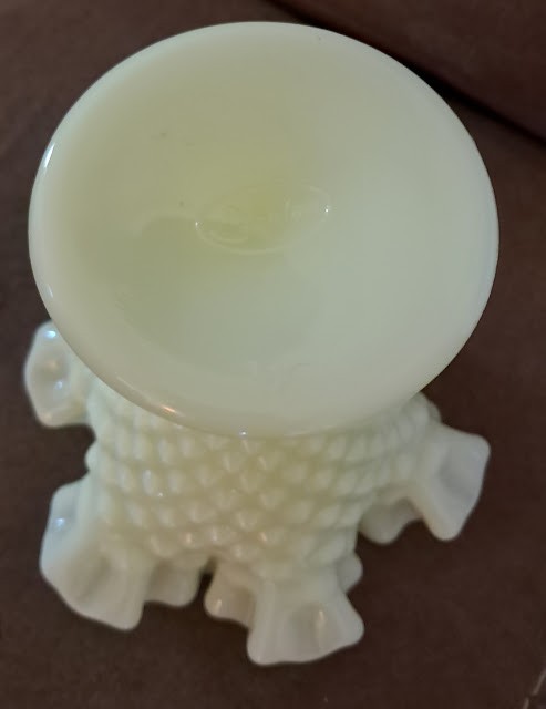 Fenton Custard Hobnail Ruffled Vase (Uranium)