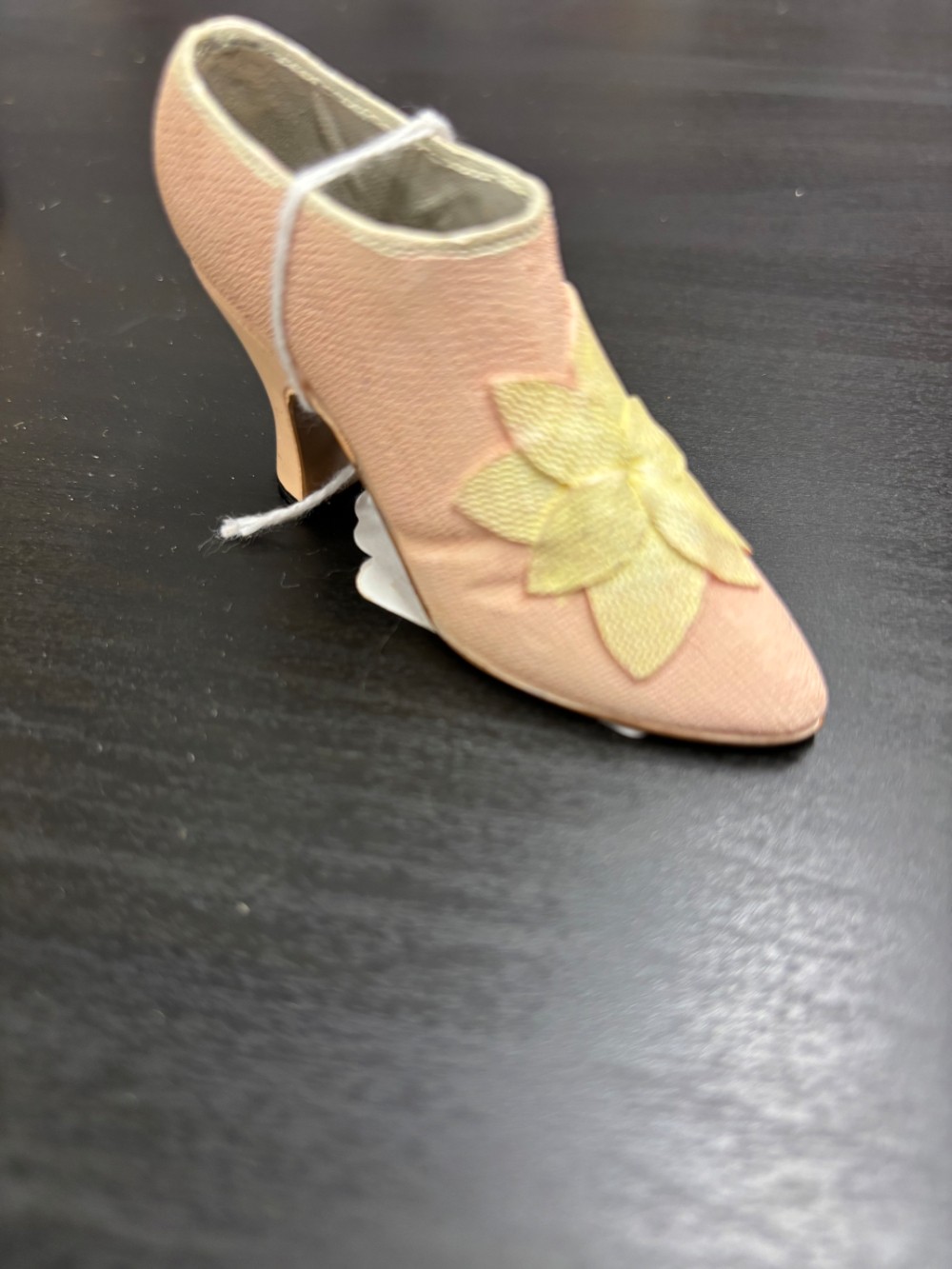 Shoe Miniature Pink High Heel Bootie Flower Textured Resin 3 in