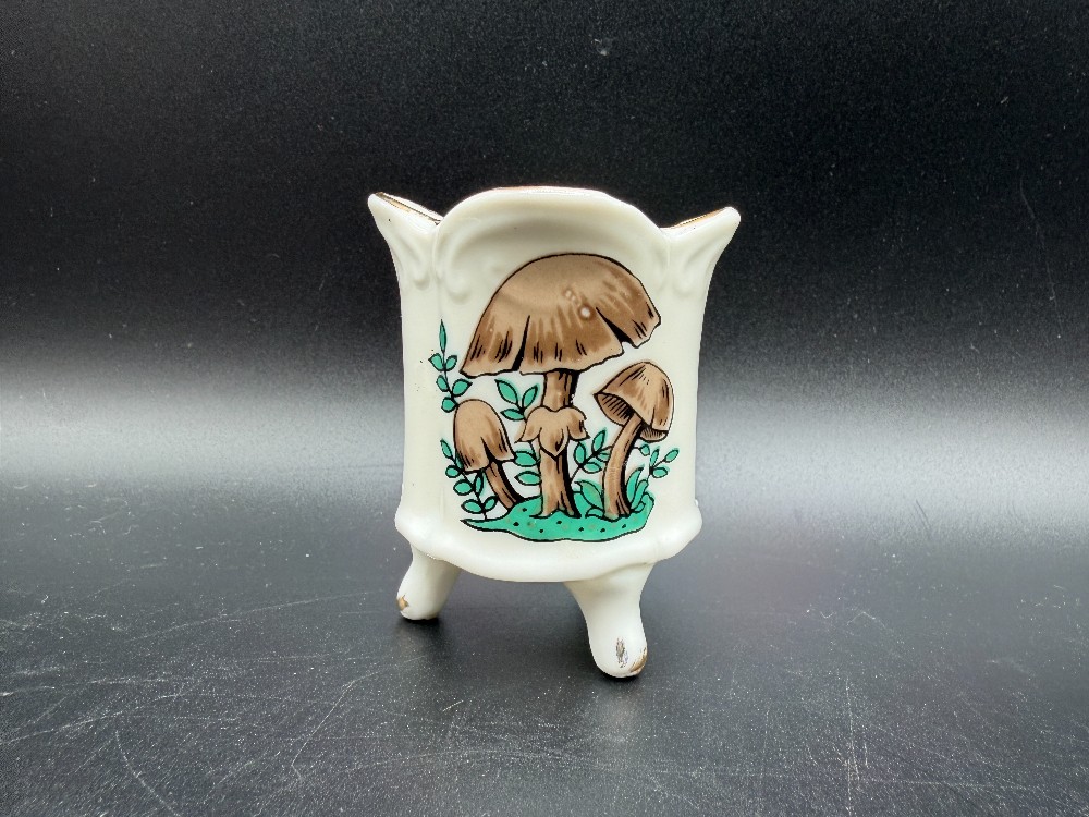 1970s Porcelain Mushroom Toothpick Holder - As-Is Factory Flaw Retro Decor
