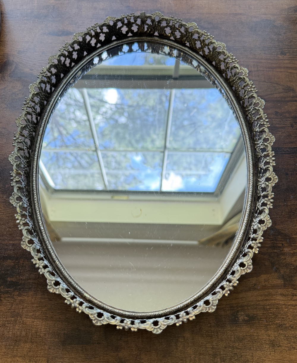 Vintage vanity tray mirror gold metal frame