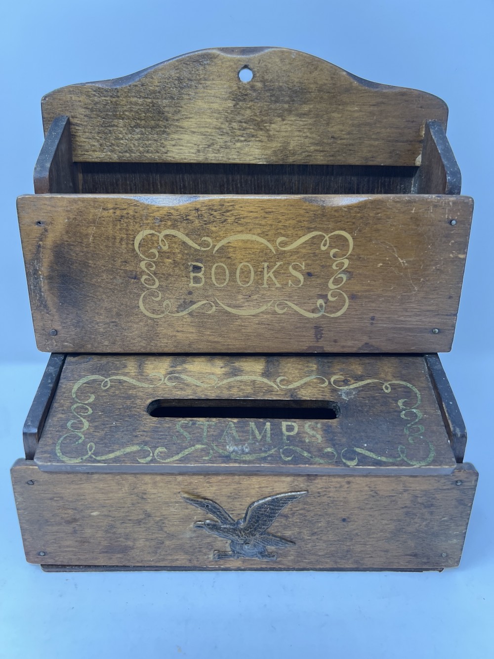 Vintage Wooden Stamp Box and Books Holder Table/Wall Mount