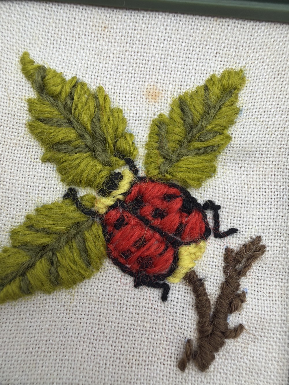 Vtg Mini Ladybug Crewel Embroidery