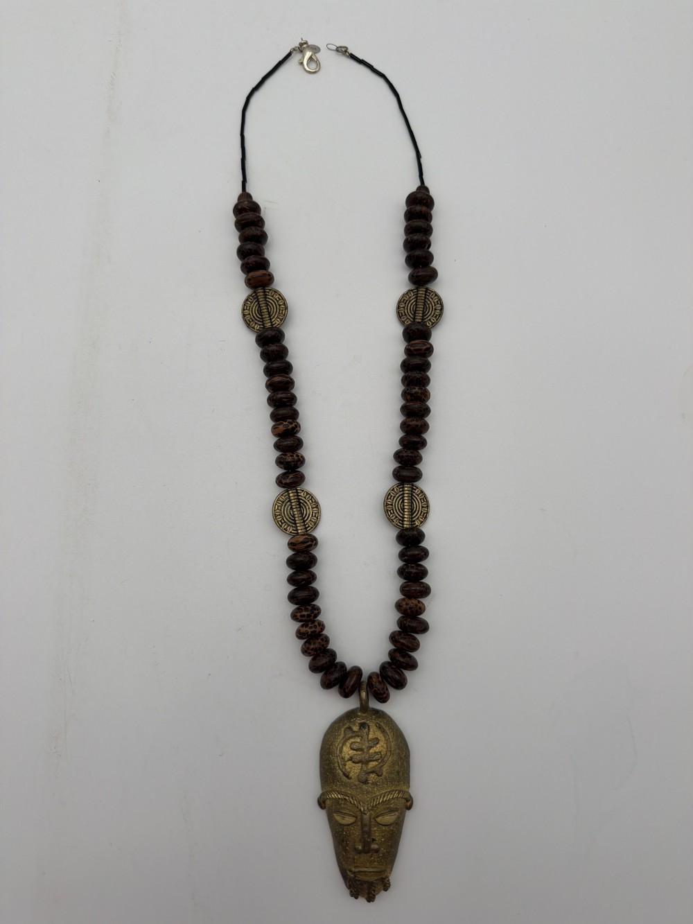 Beaded Necklace with African-Style Mask Pendant