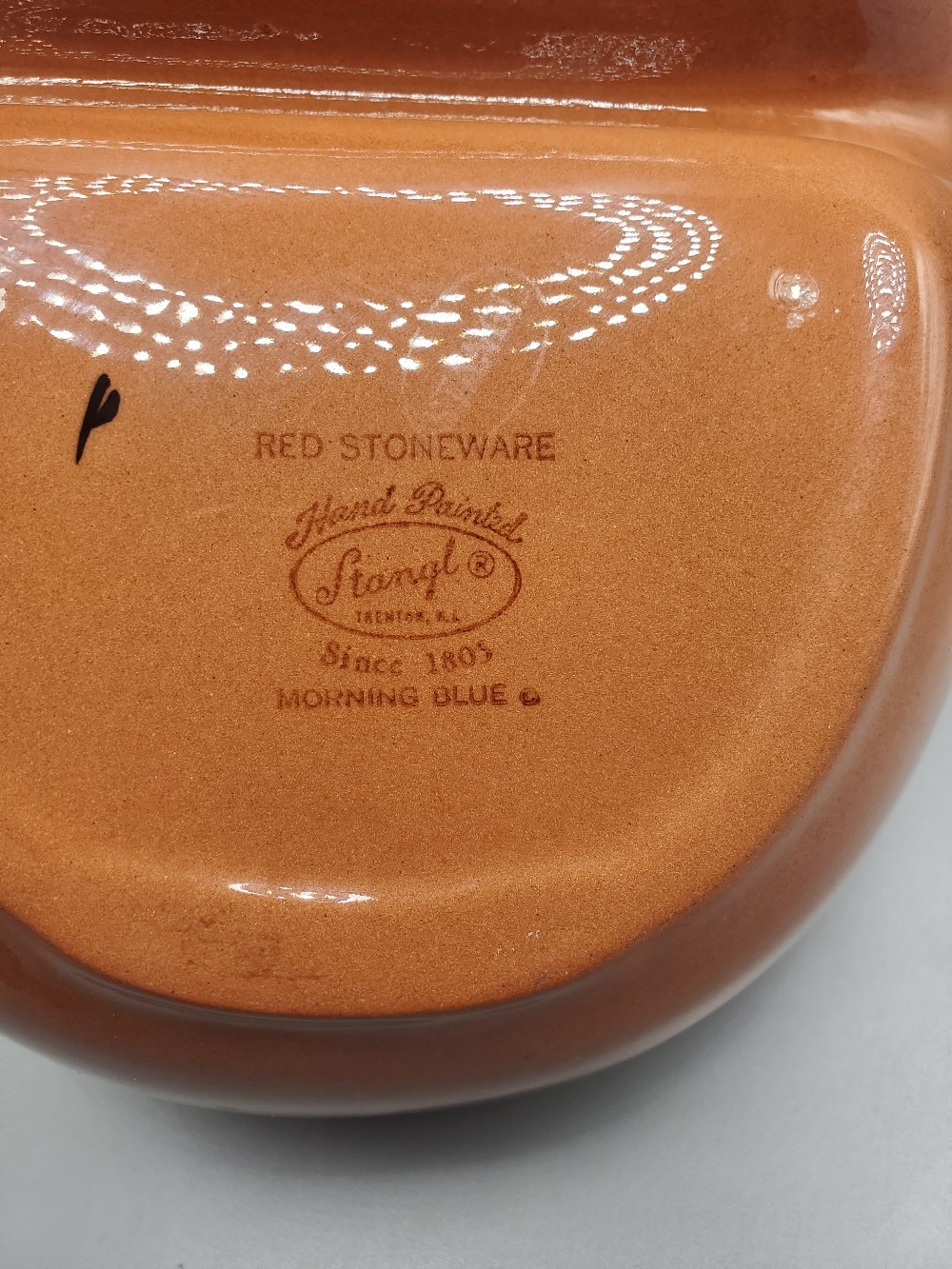 Stangl Handpainted Red Stonewear Morning Blue Serving Bowl