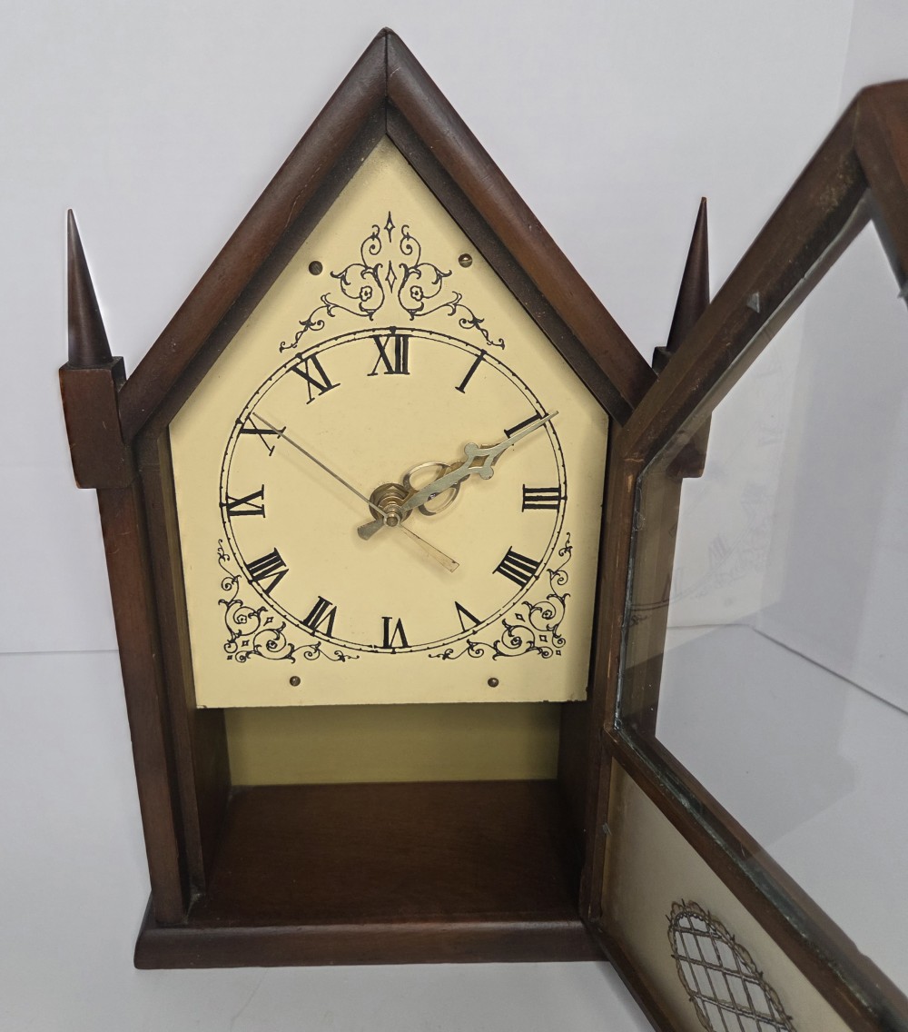 VTG German Steeple Clock Battery Operated, Works!