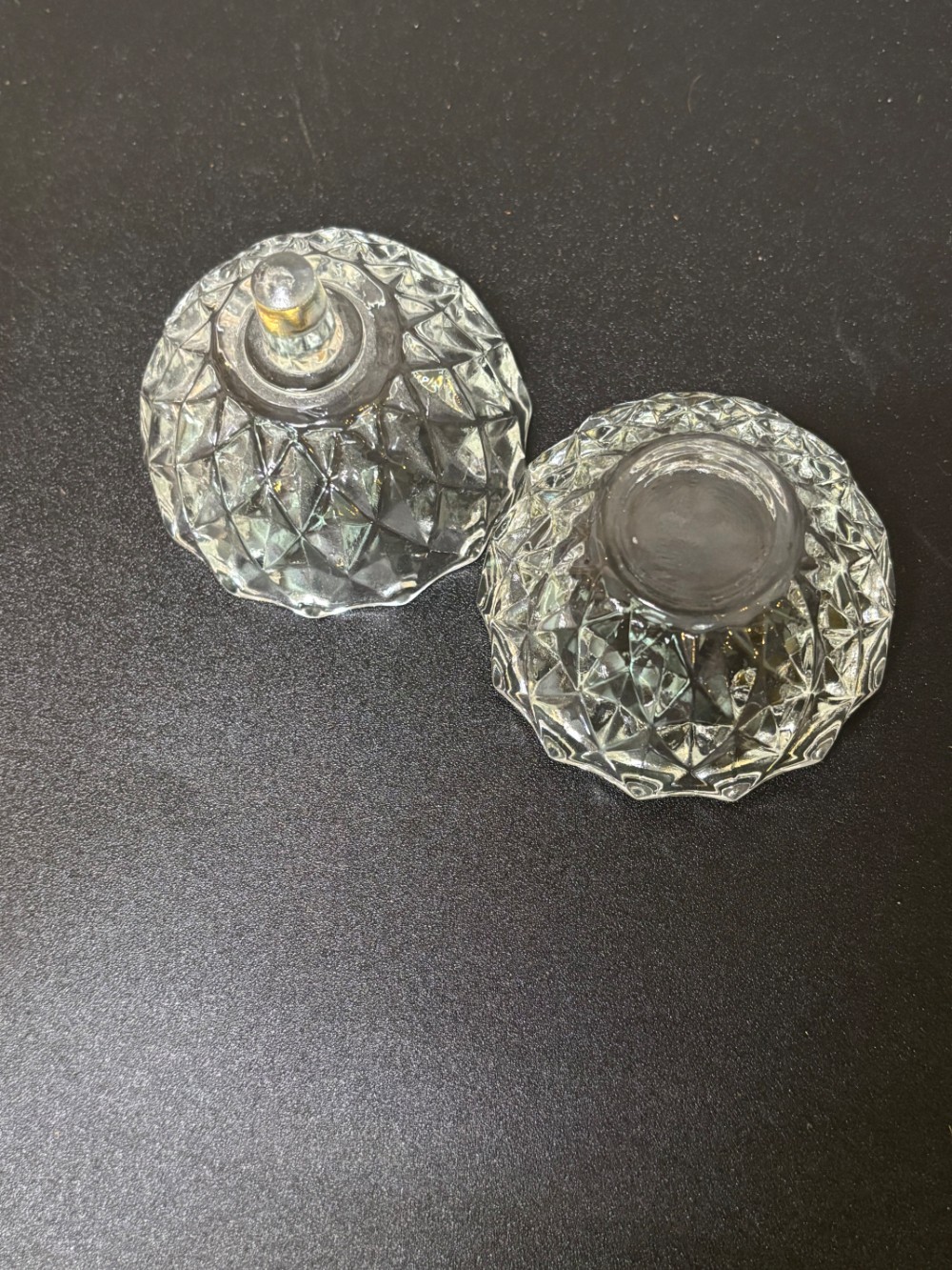 Vintage Clear Pressed Glass Diamond Pattern Trinket Jar with Lid