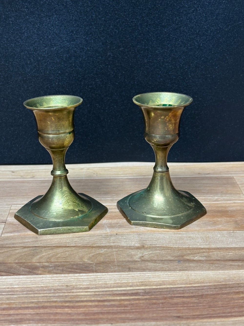 Brass Candlestick Holders Pair Hexagon Base Vintage Taper Candle Holders