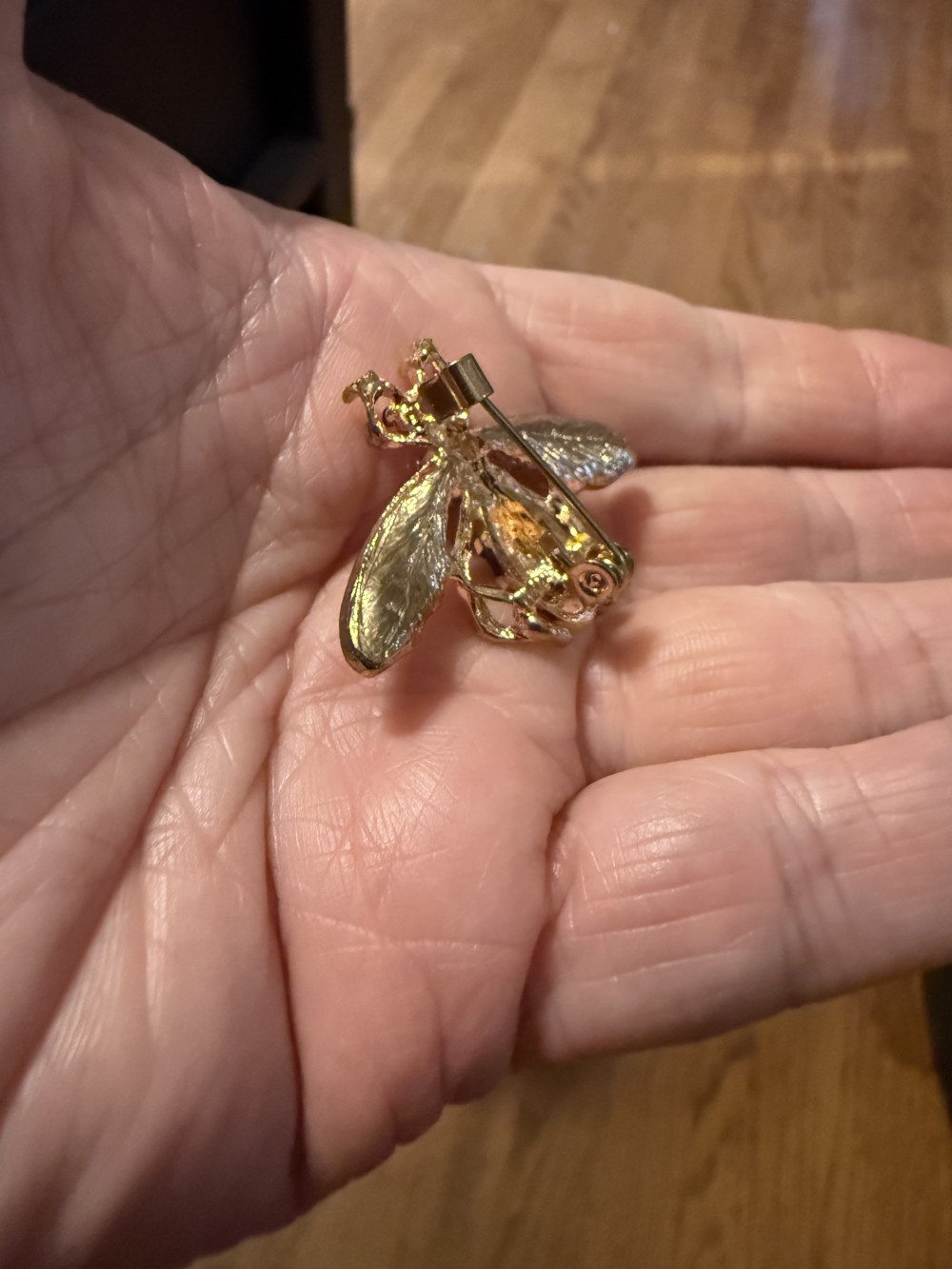 Brooch Pin - Bee Rhinestone Wings Black Yellow Enamel Gold