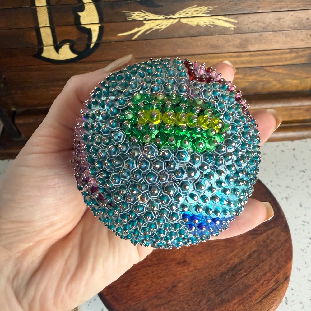 Vintage Handmade Sequin Beaded Push Pin Ornament