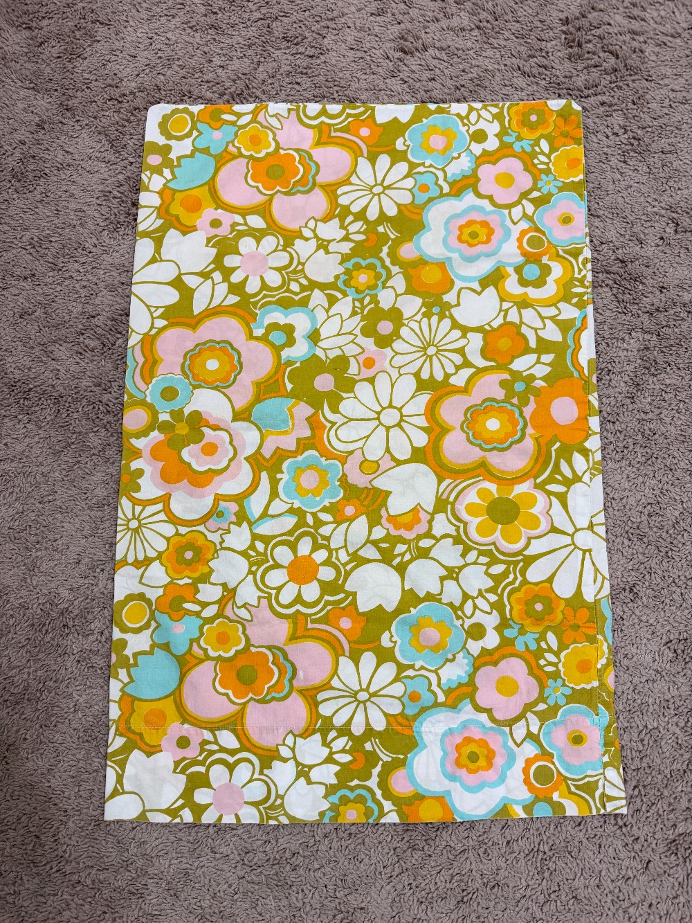 Vintage Pillowcase-Floral Orange Green Blue